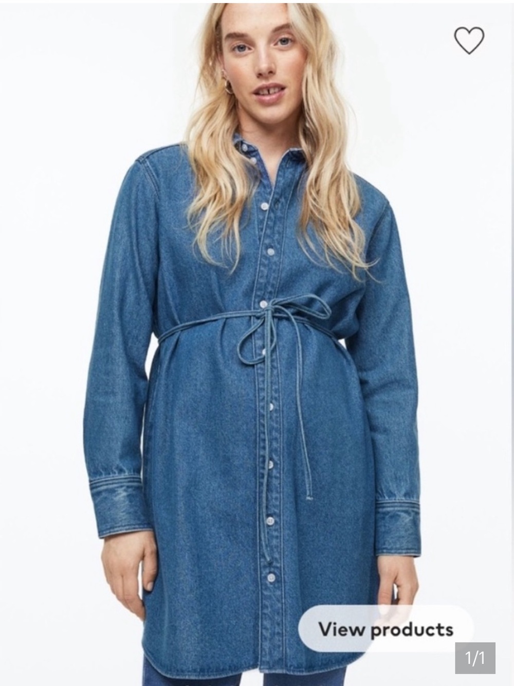 H&M Denim Button Down Cotton Chambray Tie Waist Long Sleeve